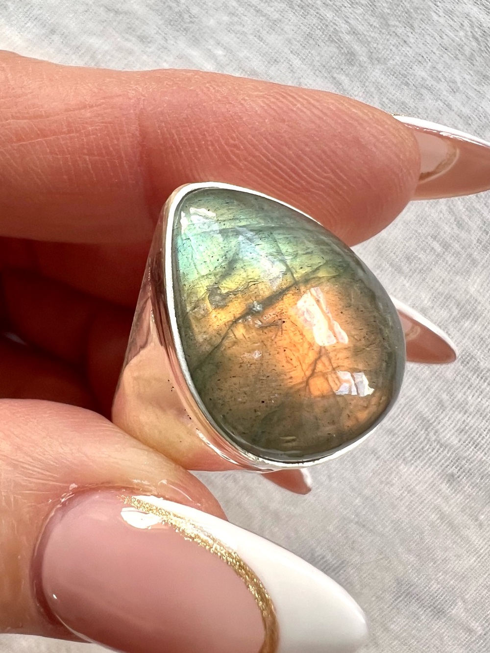 925 The PERFECT Rose Gold + Lime Flash Labradorite Ring! 10 - Picture 1 of 10